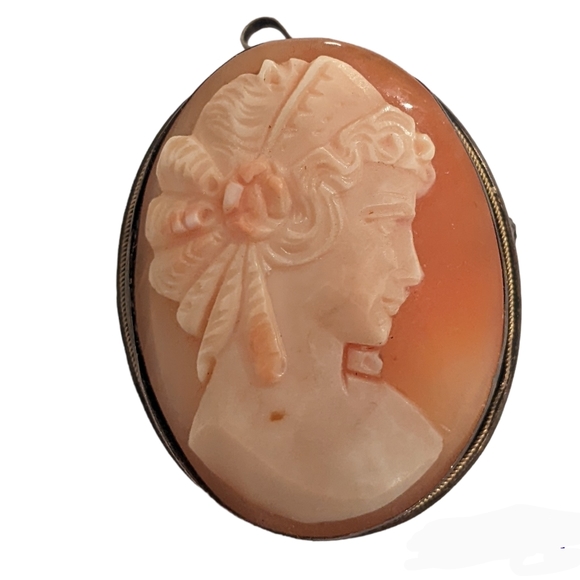 Vintage silver shell cameo brooch pendant. Estate - Picture 16 of 16